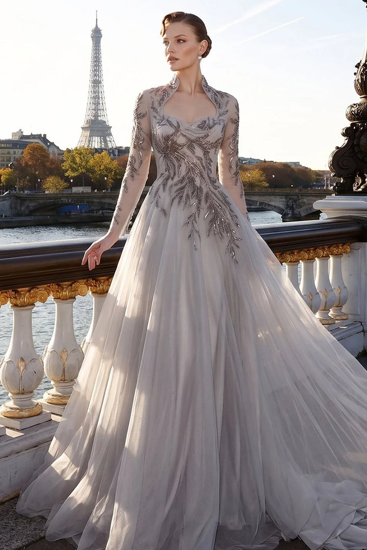 Embellished Botanical with Long-Sleeve Dress