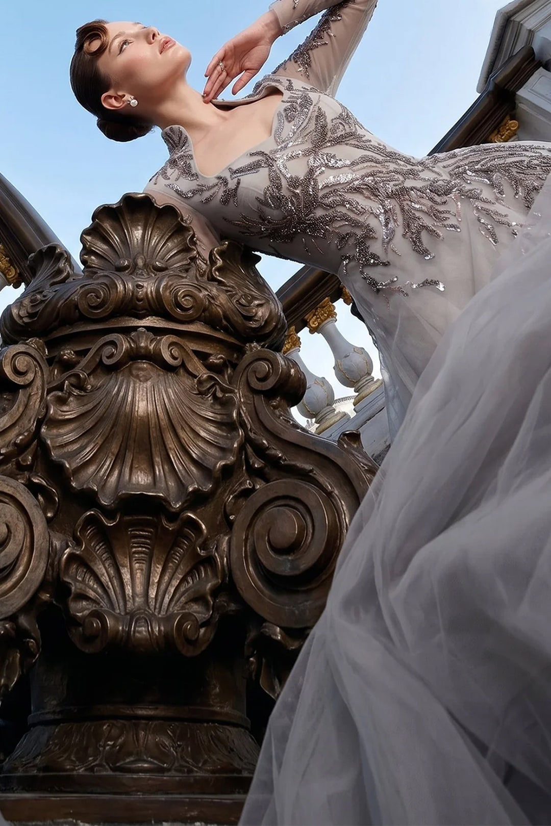 Embellished Botanical with Long-Sleeve Dress