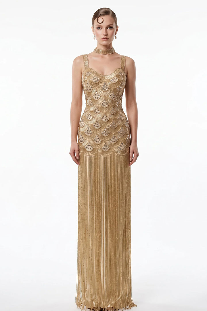 Sleeveless Beaded Column Dress