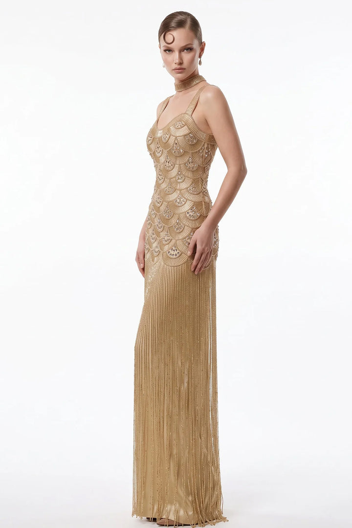 Sleeveless Beaded Column Dress