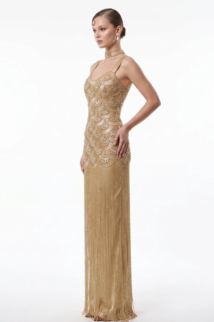 Sleeveless Beaded Column Dress