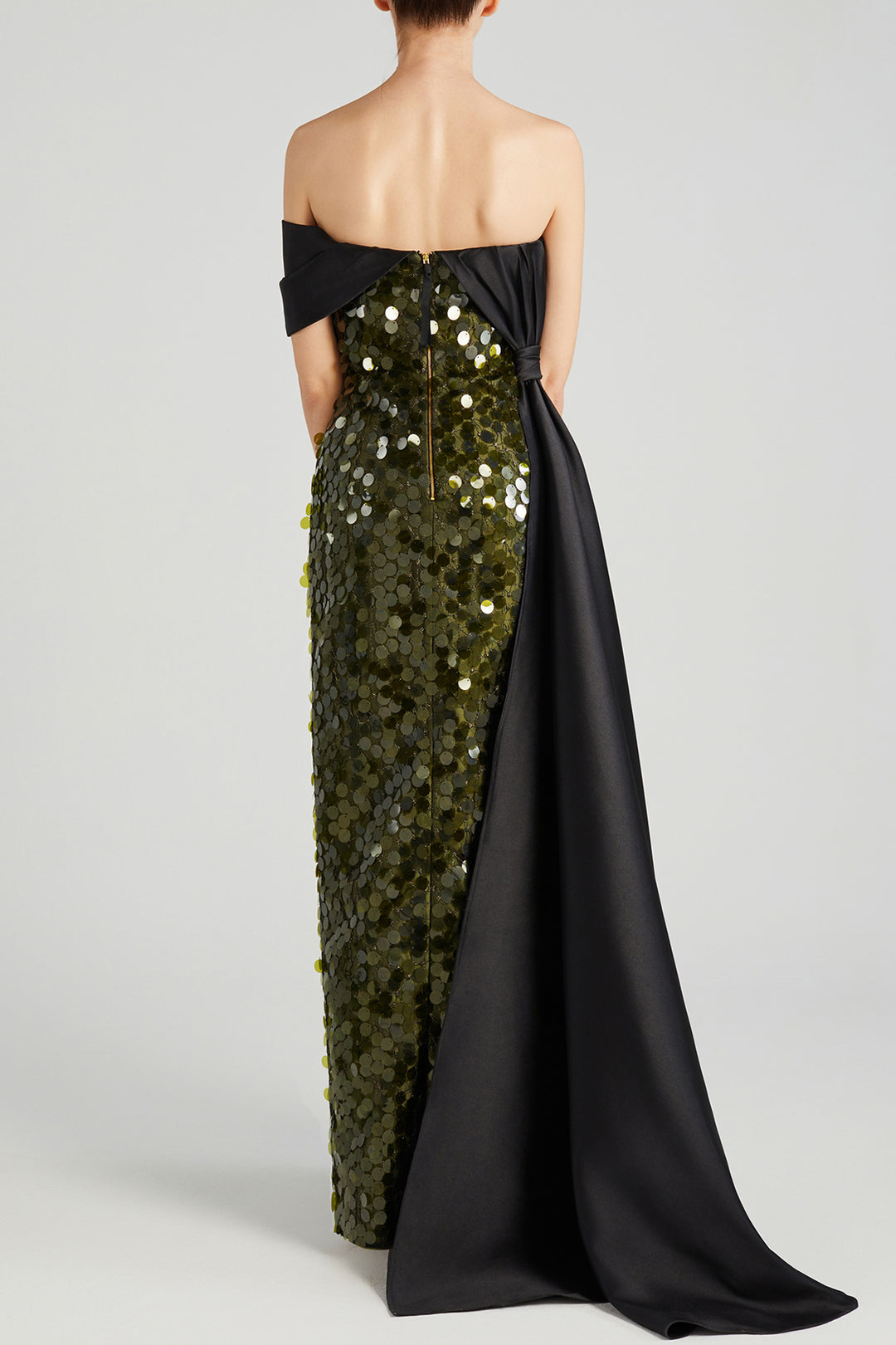 Sequin Taffeta Off-The-Shoulder Dress