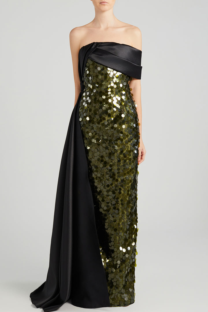 Sequin Taffeta Off-The-Shoulder Dress