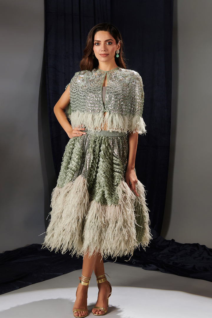 Tulle And Crepe Embroidered Dress Set