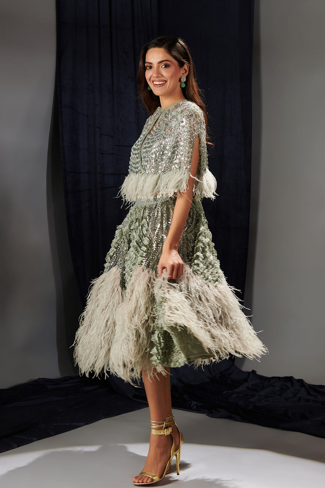 Tulle And Crepe Embroidered Dress Set