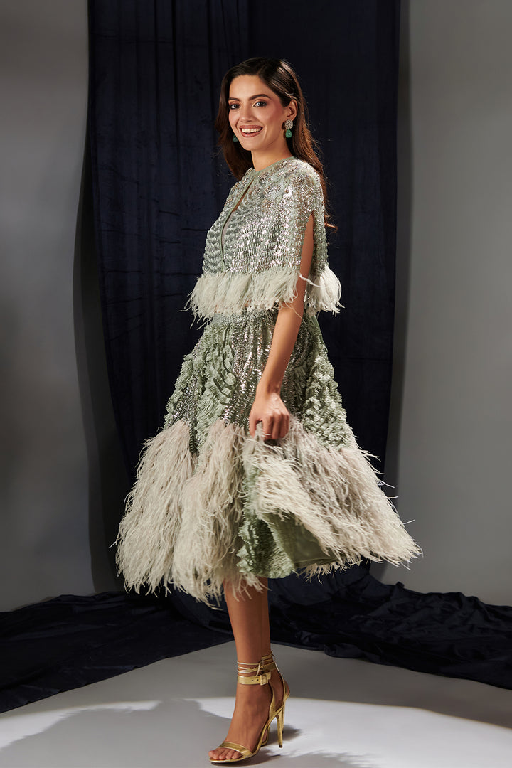 Tulle And Crepe Embroidered Dress Set