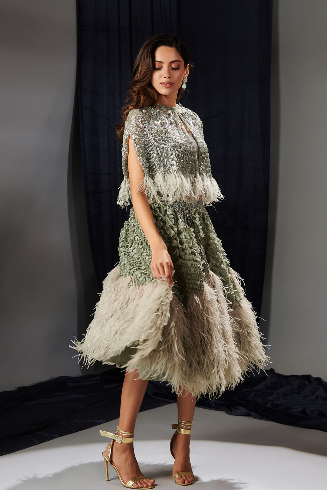 Tulle And Crepe Embroidered Dress Set