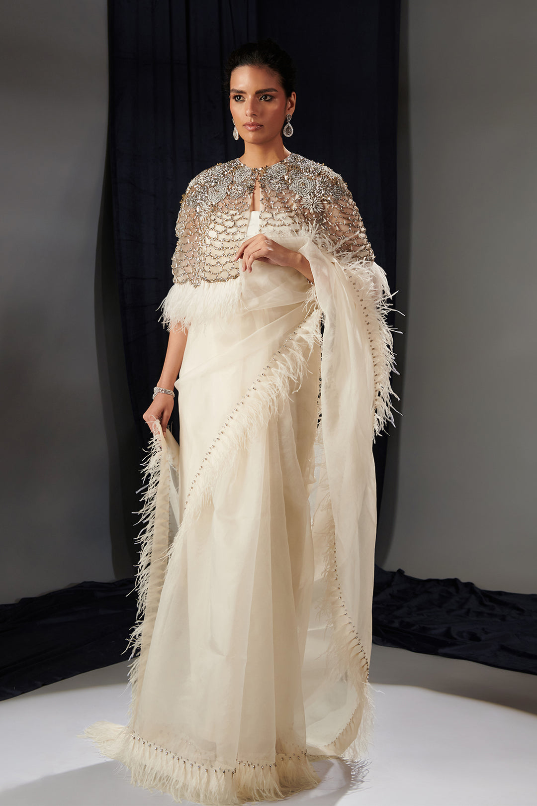 Mesh Dress with Embroidered Cape Ivory / US 18 Mesh Dress with Embroidered Cape Ivory / US 18