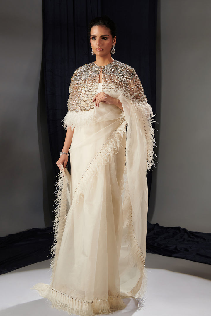 Mesh Dress with Embroidered Cape