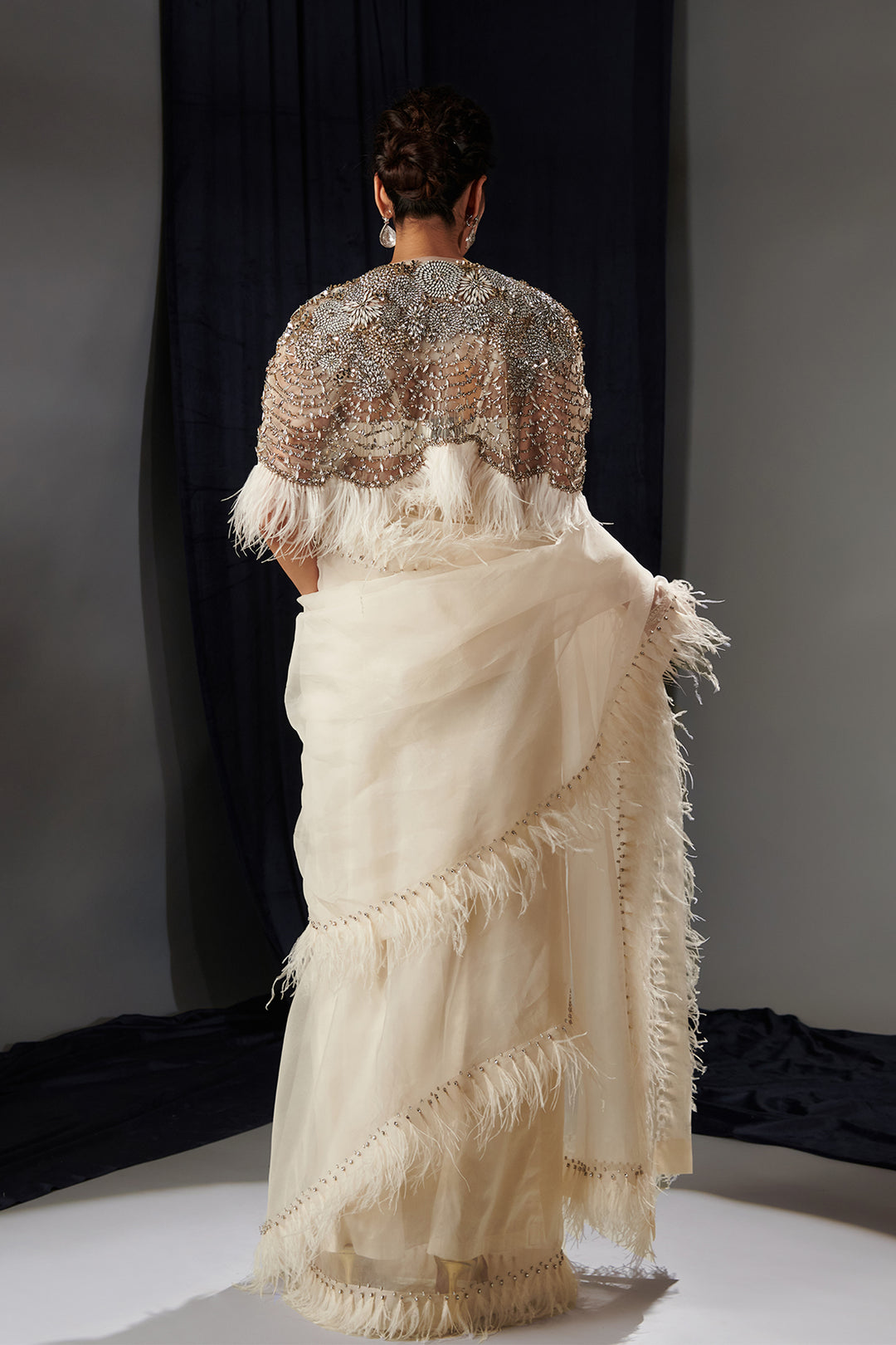 Mesh Dress with Embroidered Cape