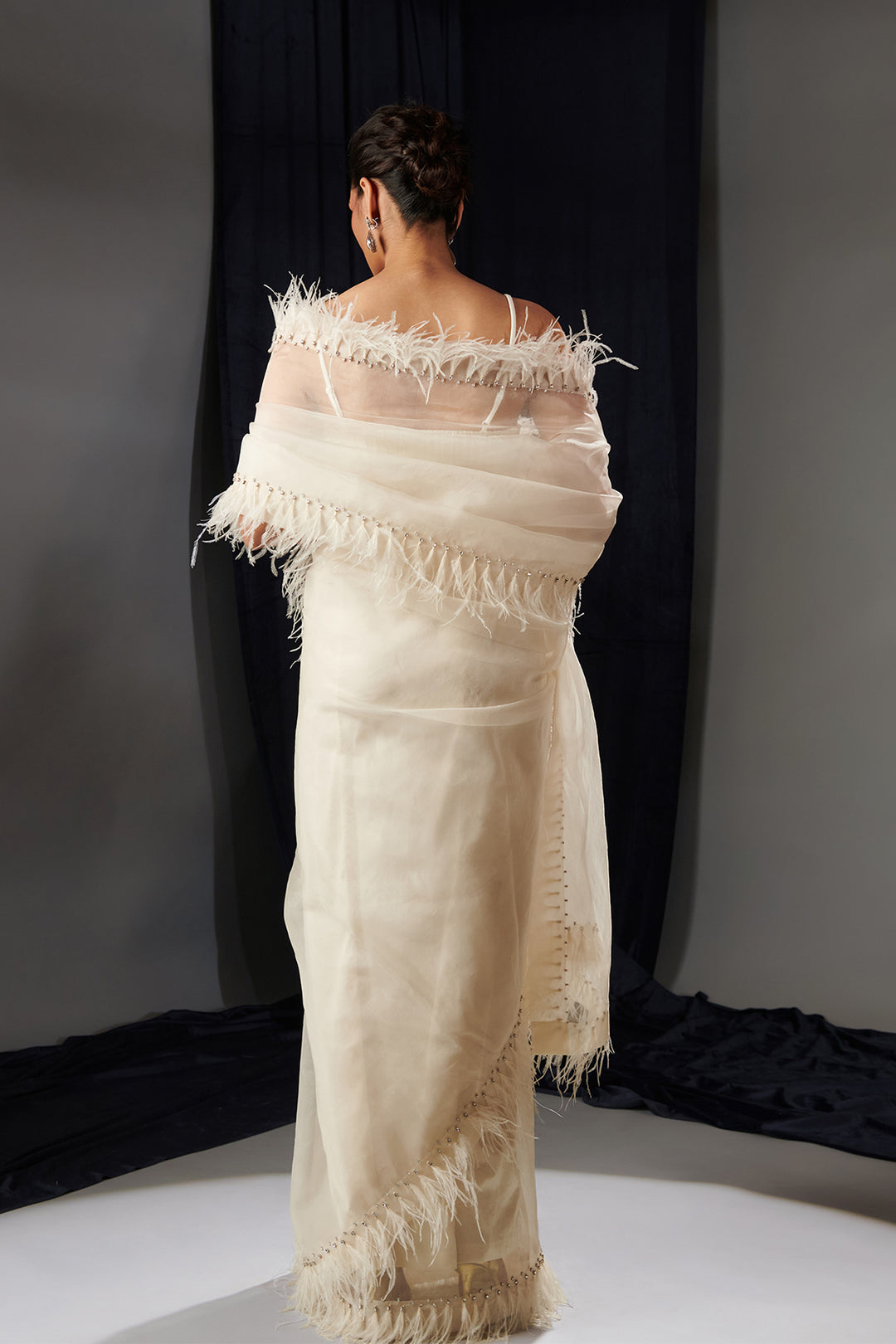 Organza Dress with Feather and Crystals