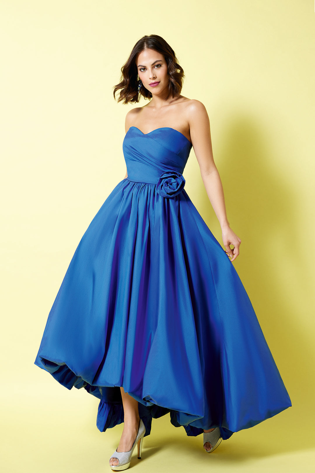 Taffeta Strapless Midi Dress Blue / FR 60