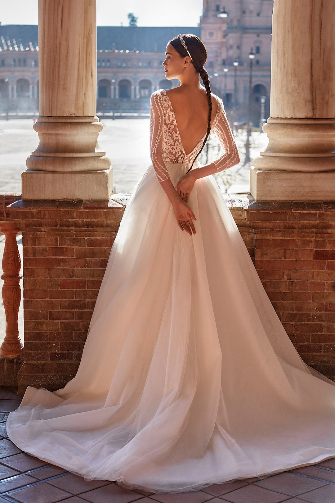 Off-White Long Beaded Wedding Dress