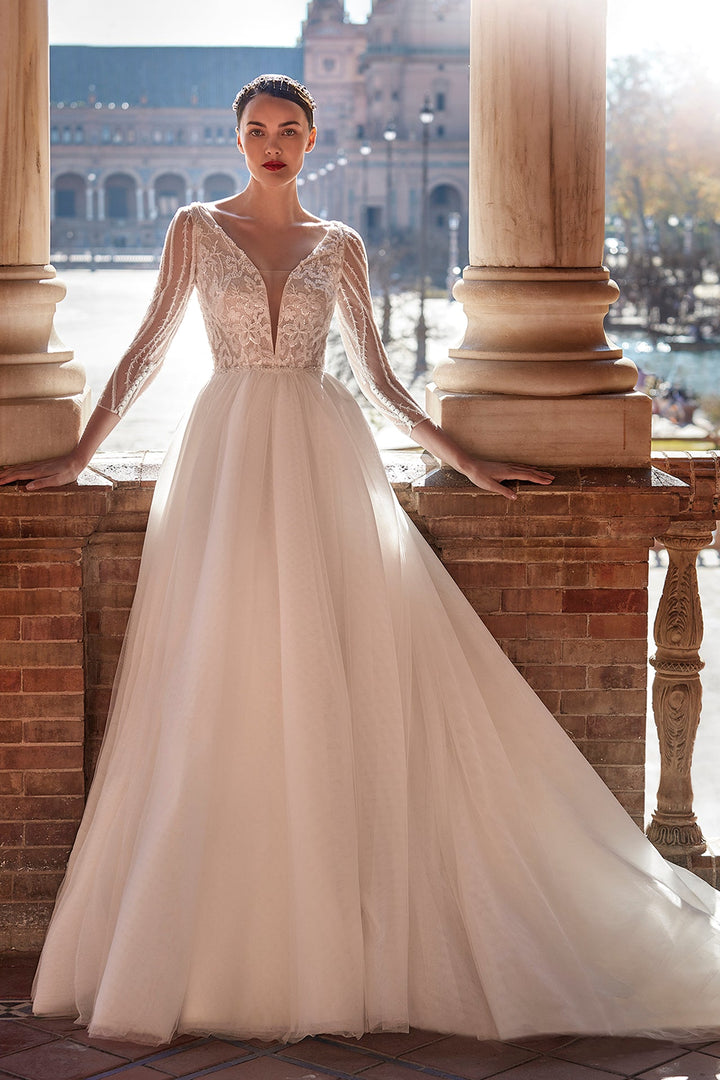 Off-White Long Beaded Wedding Dress