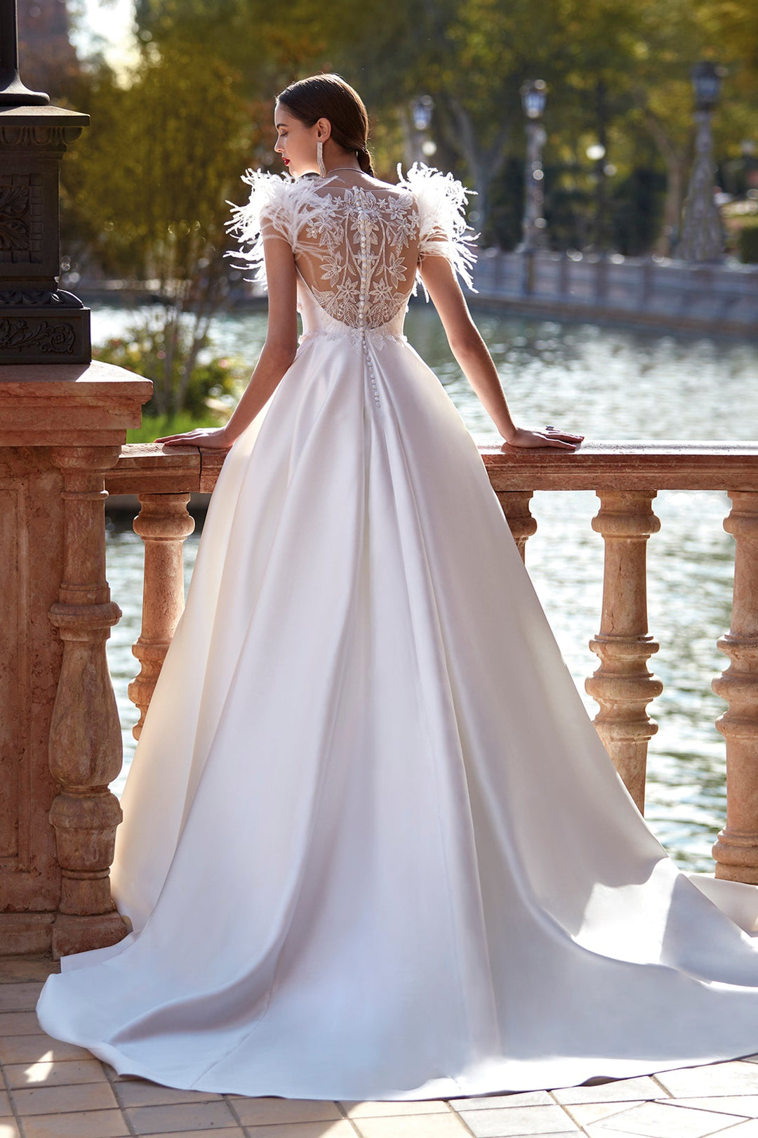 Off-White A-Line Long Wedding Dress