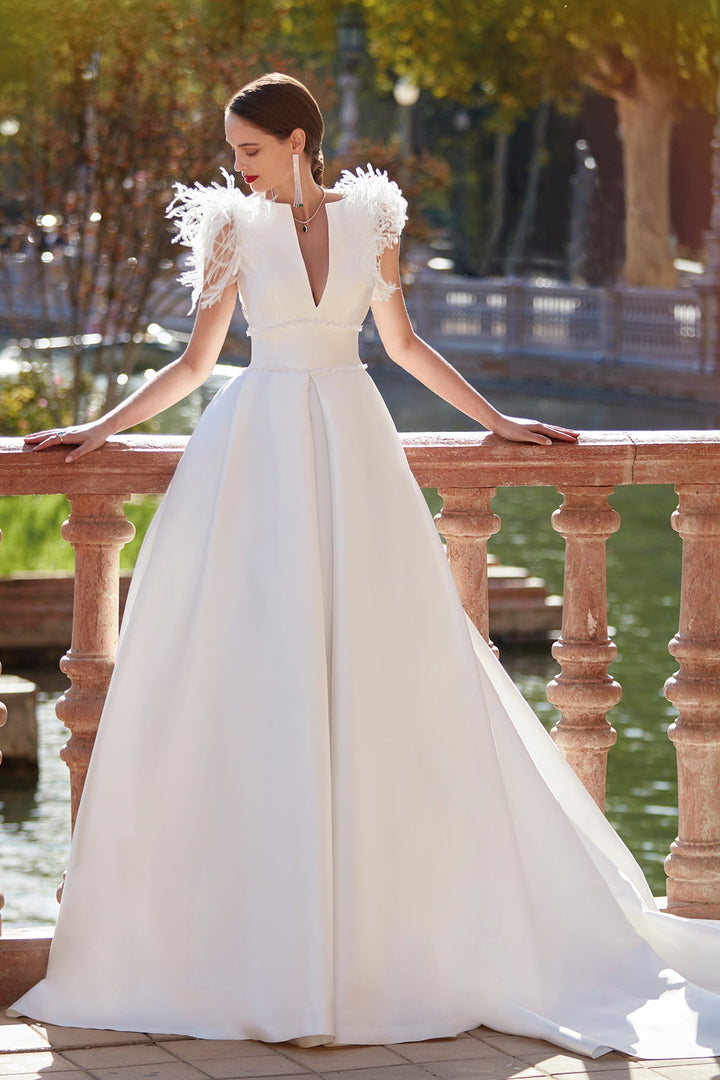 Off-White A-Line Long Wedding Dress