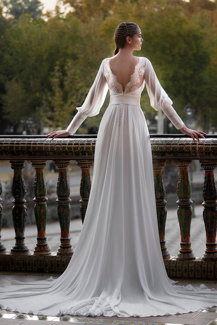 Off-White A-line Long Wedding Dress