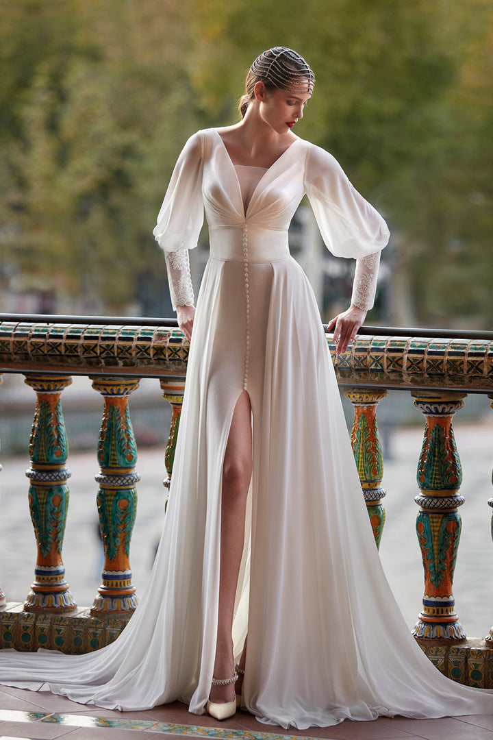 Off-White A-line Long Wedding Dress