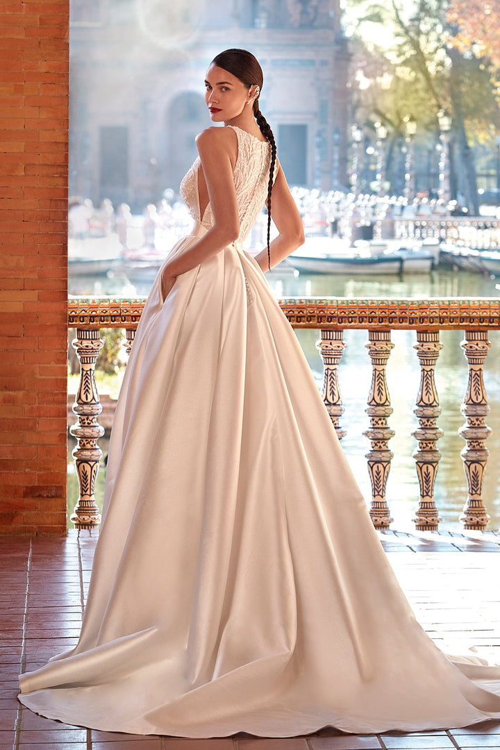 Off-White Lace and Rhinestone Wedding Dress