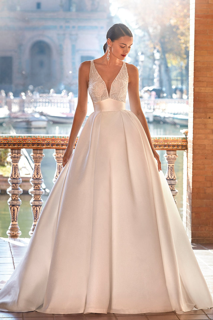 Off-White Lace and Rhinestone Wedding Dress