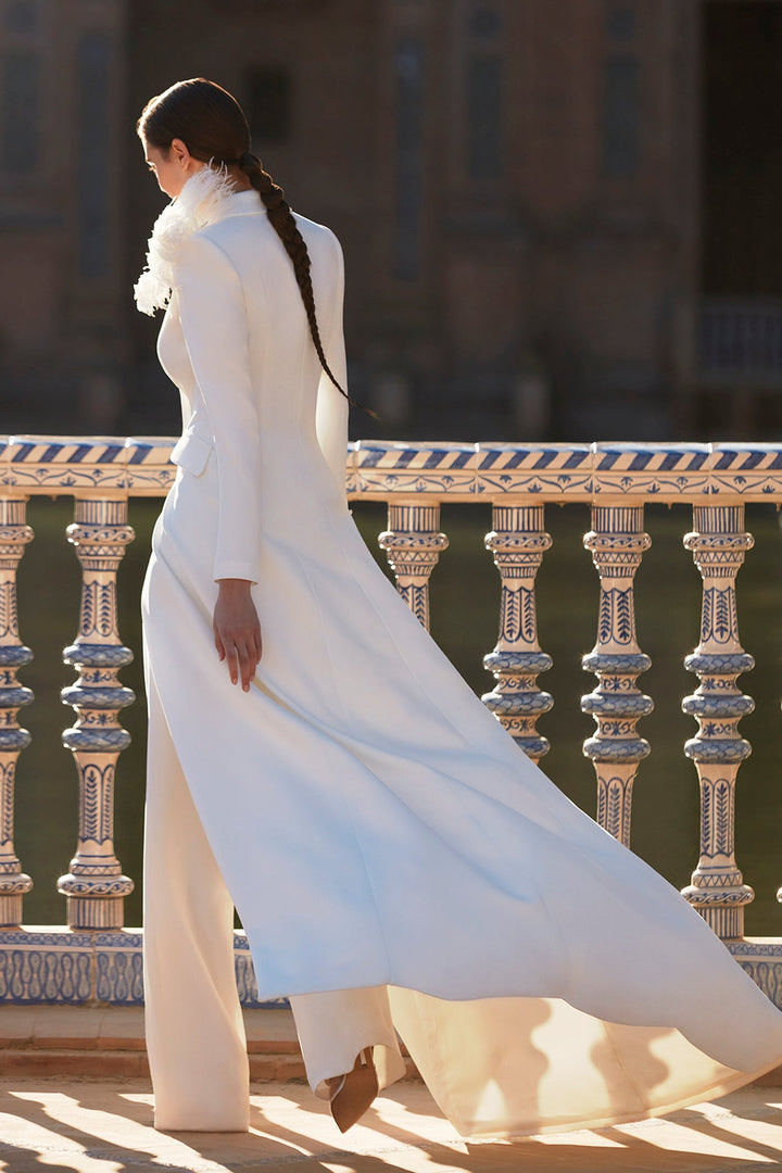 Off-White Ensemble Fitted Long Dress with Crystal Beading