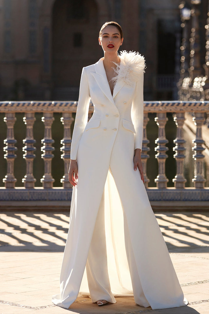 Off-White Ensemble Fitted Long Dress with Crystal Beading