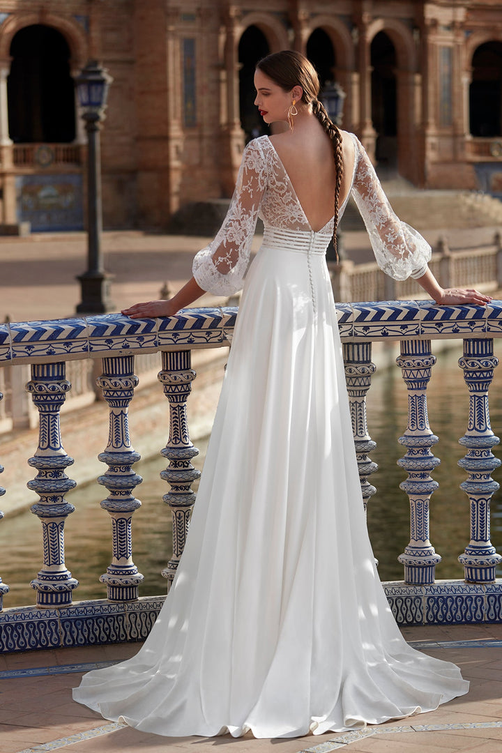 Off-White Lace-Adorned Wedding Dress