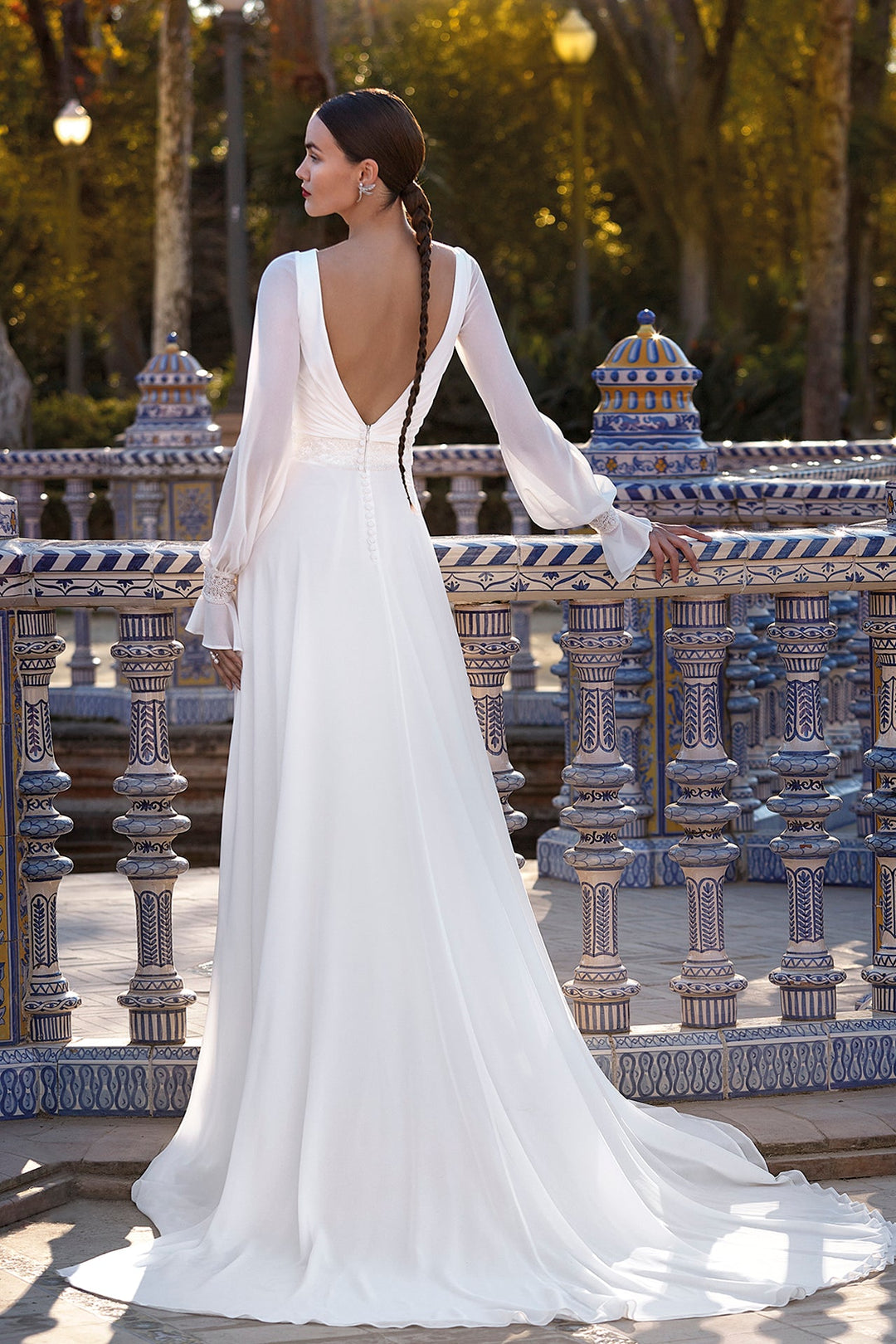 Off-White A-Line Wedding Dress with Beaded Rhinestones