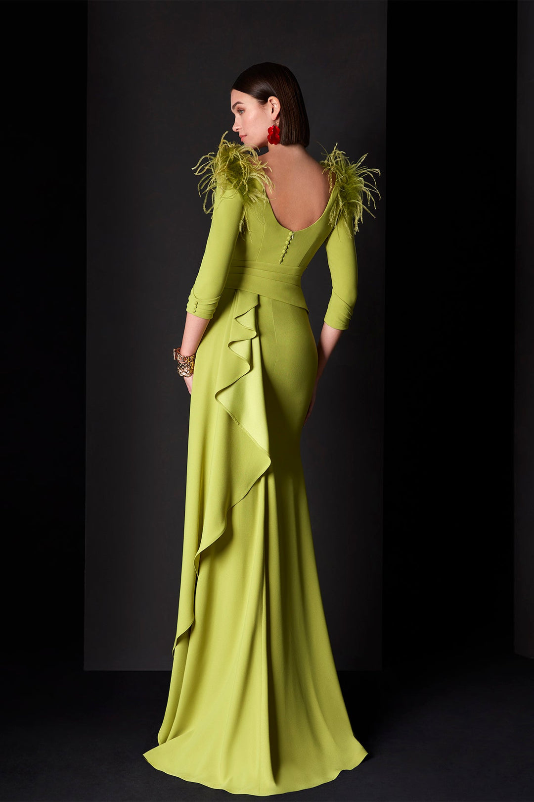 Lime Feather-Shoulder Dress