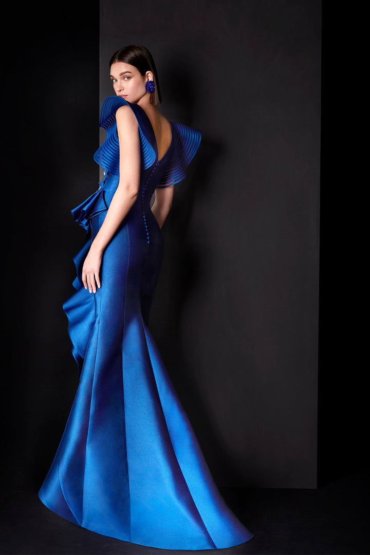 Sapphire Ruffled Evening Dress