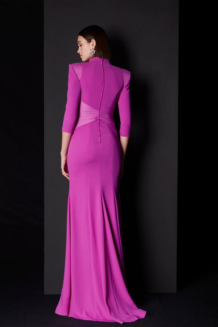 Magenta Dress with Structured Shoulders