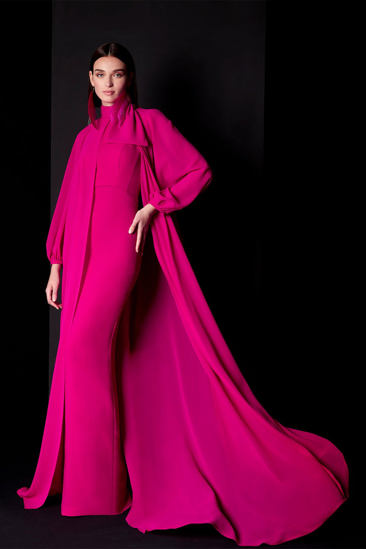 Fuchsia Dress with Cape Detail