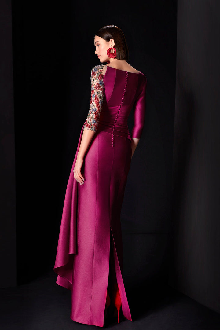 Magenta dress with Embroidered Sleeve