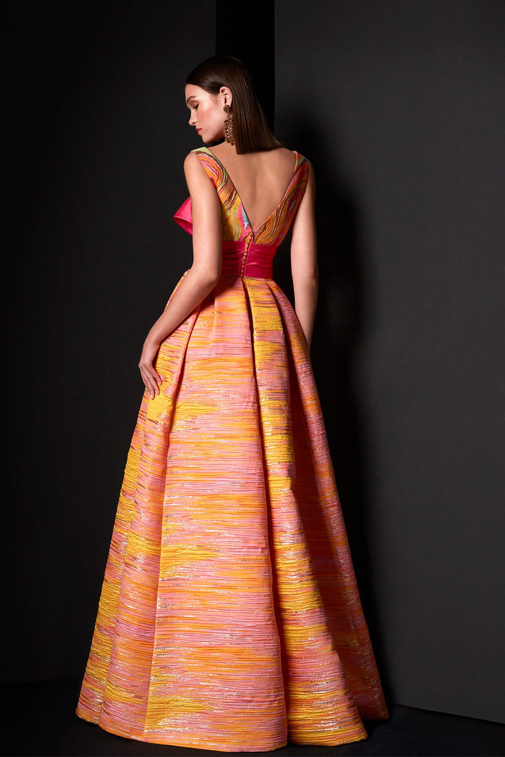 Ibrant Floor-Length Dress with Bow Detail