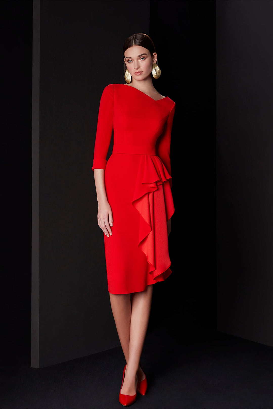 Short crepe dress with ruffles Red / FR 40 Short crepe dress with ruffles Red / FR 40