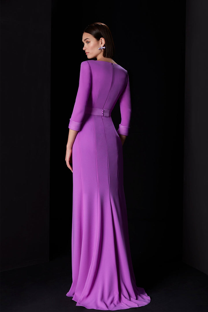 Purple dress with Deep V-Neck and High Slit