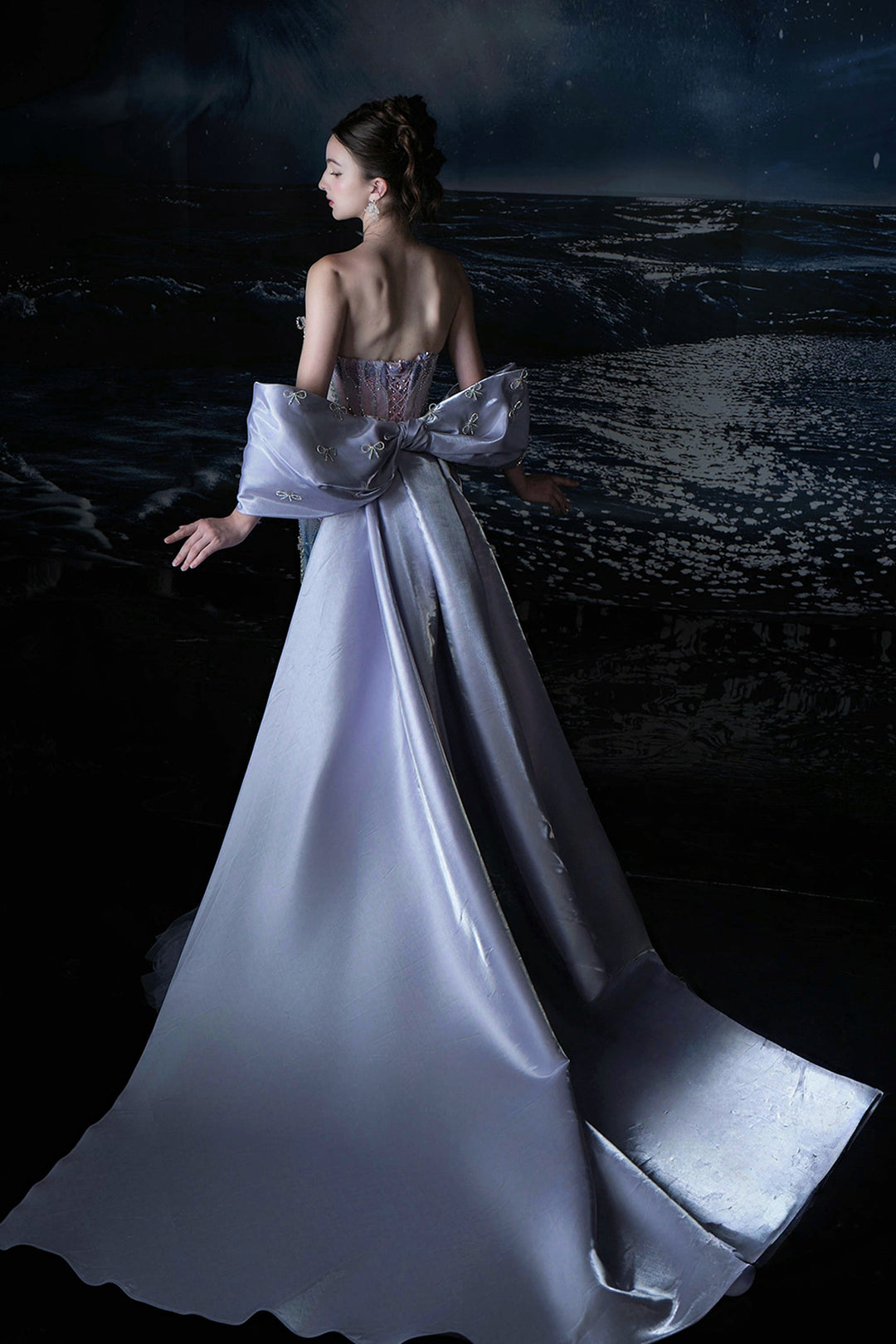 Mermaid Corseted Silhouette with Cape Train Dress