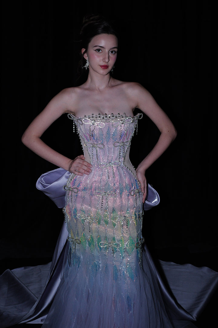 Mermaid Corseted Silhouette with Cape Train Dress