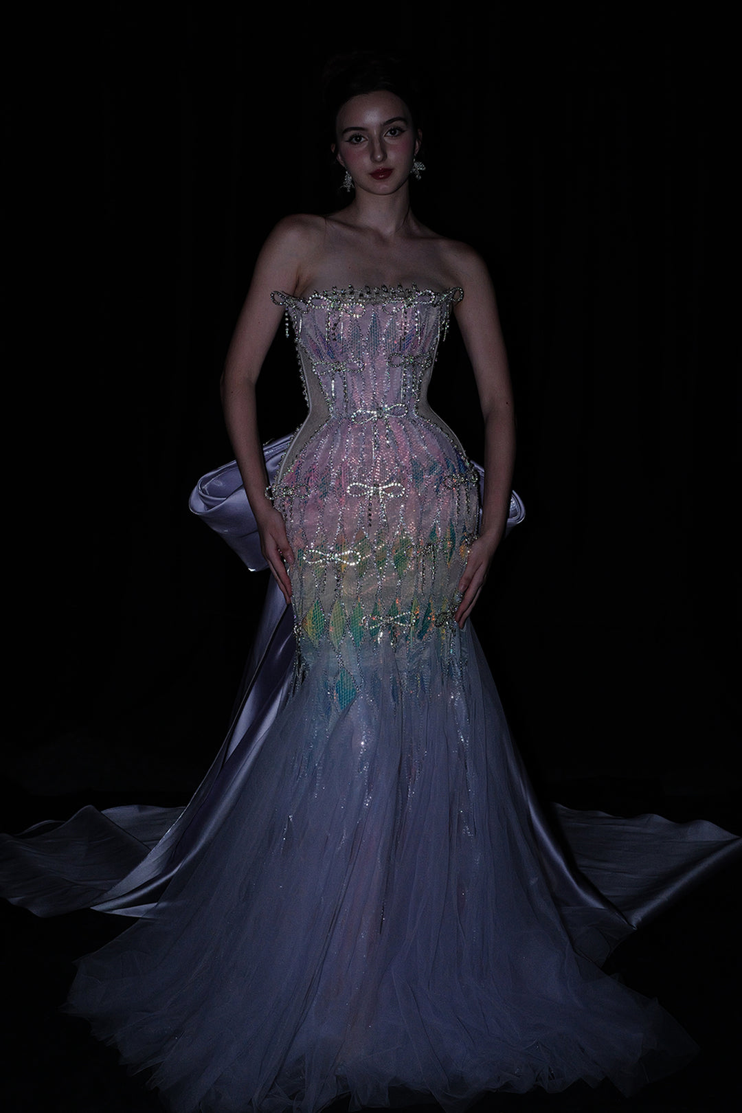 Mermaid Corseted Silhouette with Cape Train Dress