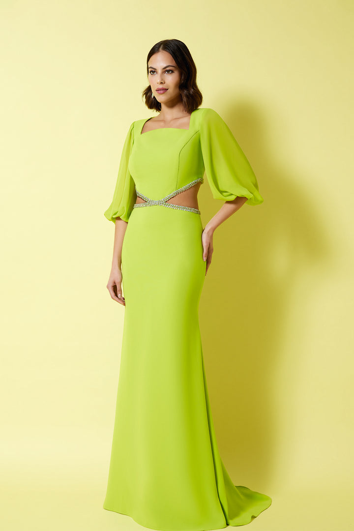 Mermaid Crepe Dress with Rhinestone Accents