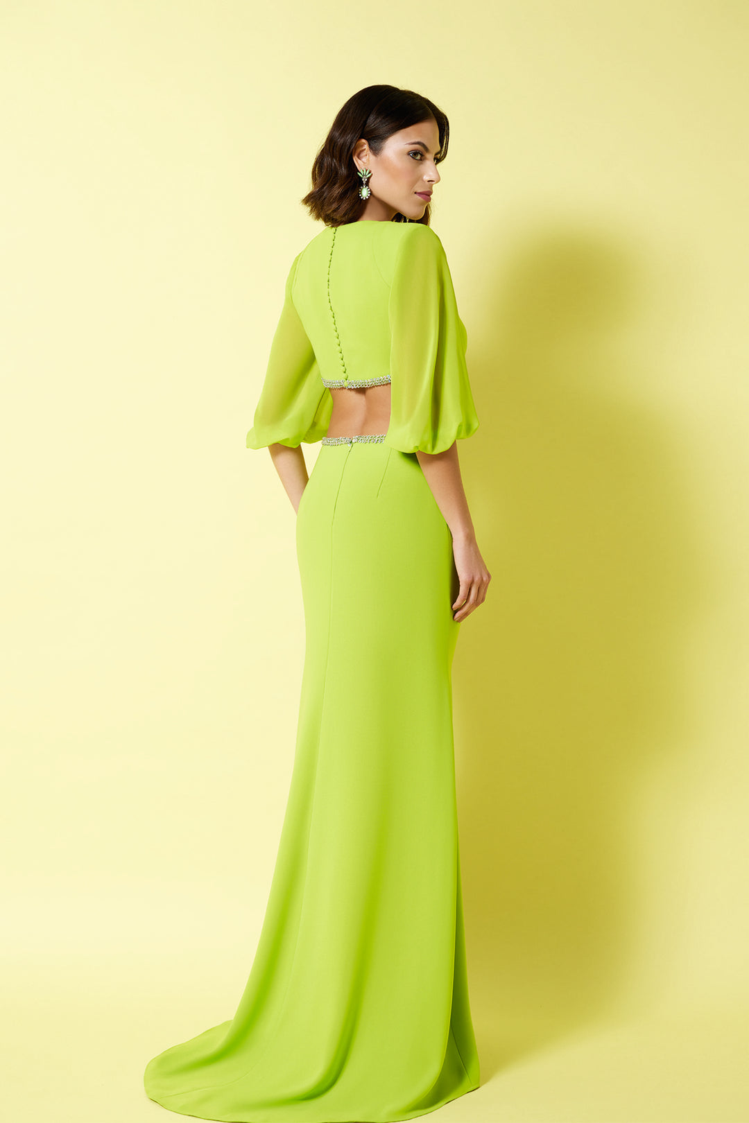 Mermaid Crepe Dress with Rhinestone Accents