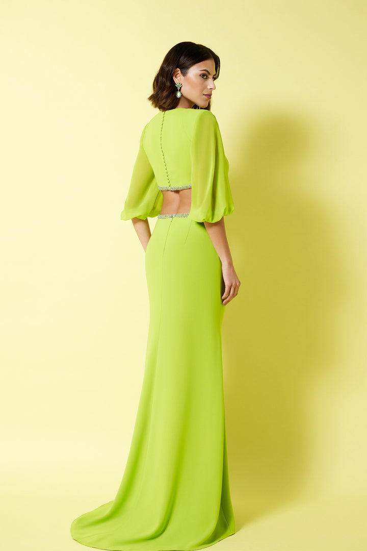 Mermaid Crepe Dress with Rhinestone Accents