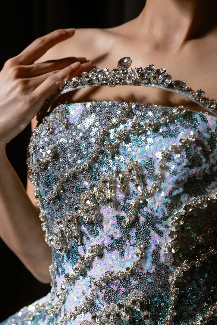 Beaded Spectrum Column Dress