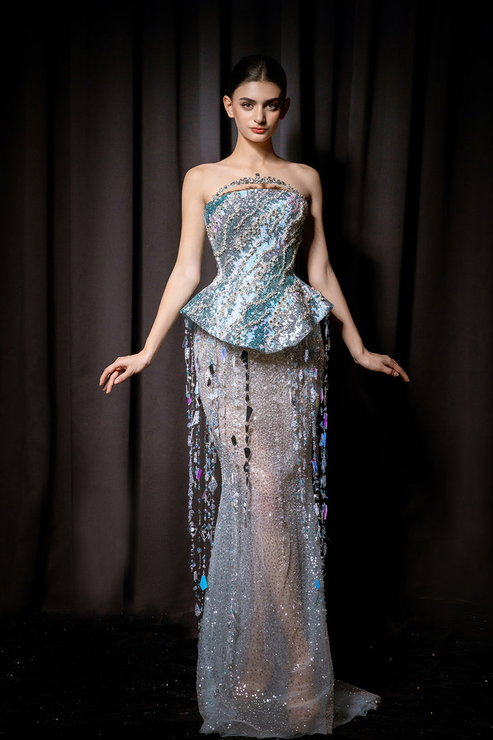 Beaded Spectrum Column Dress