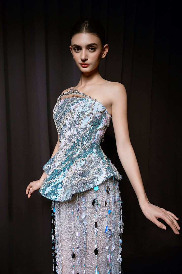 Beaded Spectrum Column Dress