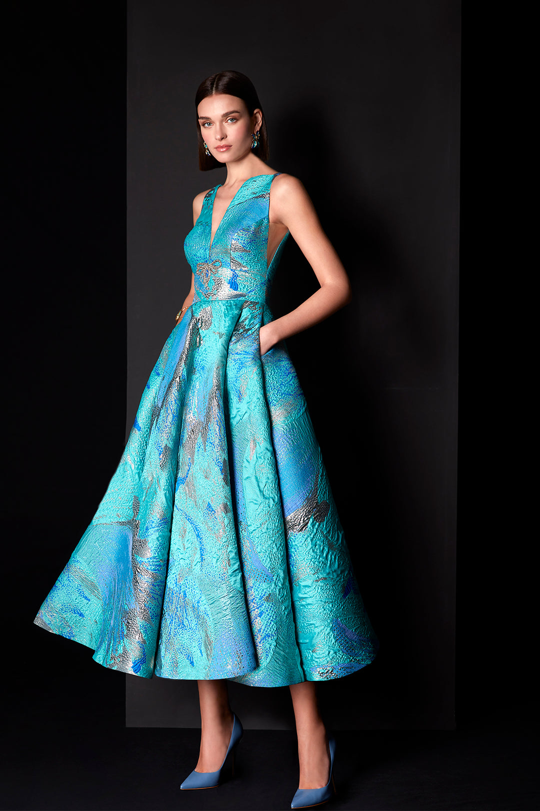 Midi jacquard dress with side pockets Multicolor / FR 46 Midi jacquard dress with side pockets Multicolor / FR 46