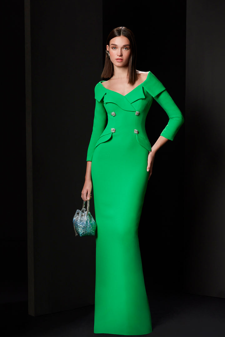 Mermaid Dress with Off-Shoulder Neckline and Tailored Details