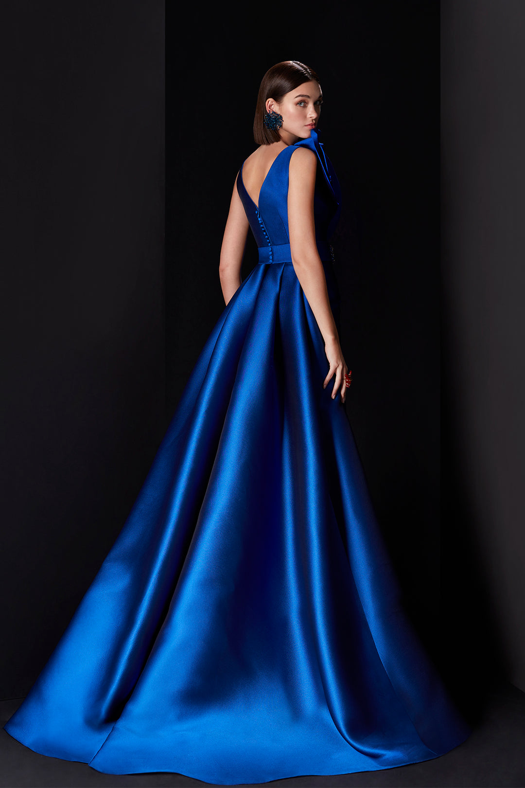 Evening Dress with V-Neckline and Removable Overskirt