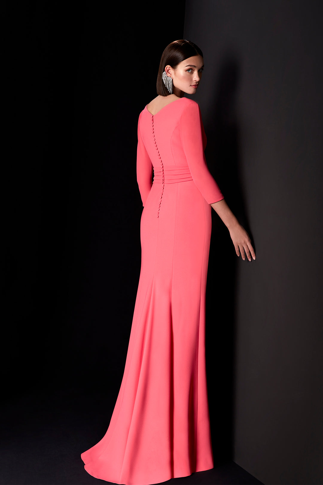 Ruffled Waistline High Slit Crepe Dress Pink / FR 38 Ruffled Waistline High Slit Crepe Dress Pink / FR 38