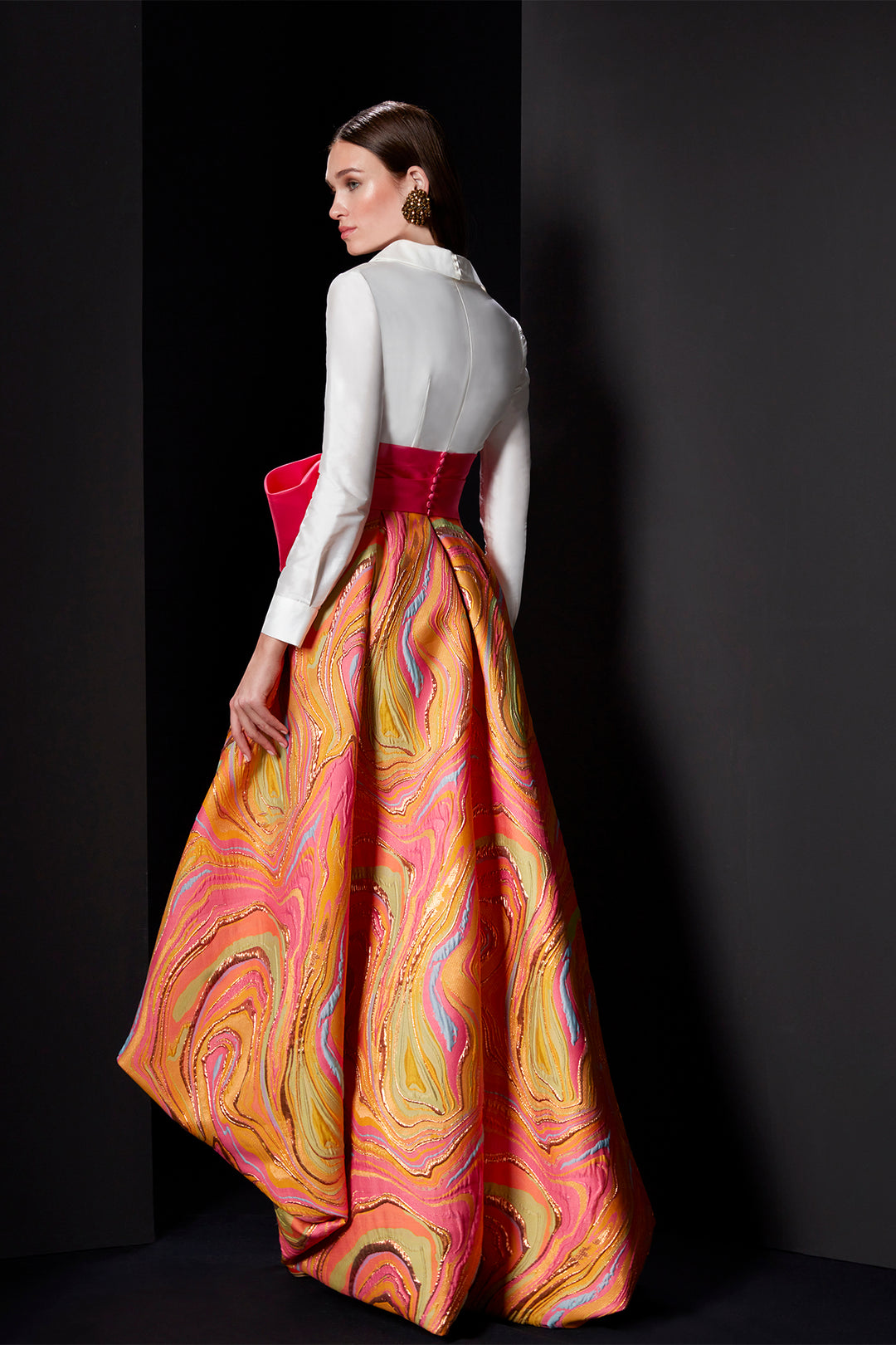 Midi-Length Cocktail Dress with Shirt-Style Bodice and Puffed Hem Midi-Length Cocktail Dress with Shirt-Style Bodice and Puffed Hem